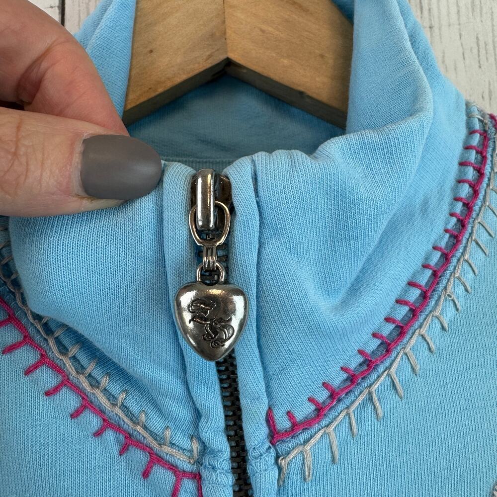 VTG Twisted Heart Blue Y2K Floral Embroidered Sequin Full Zip Jacket Size Medium - Picture 7 of 14
